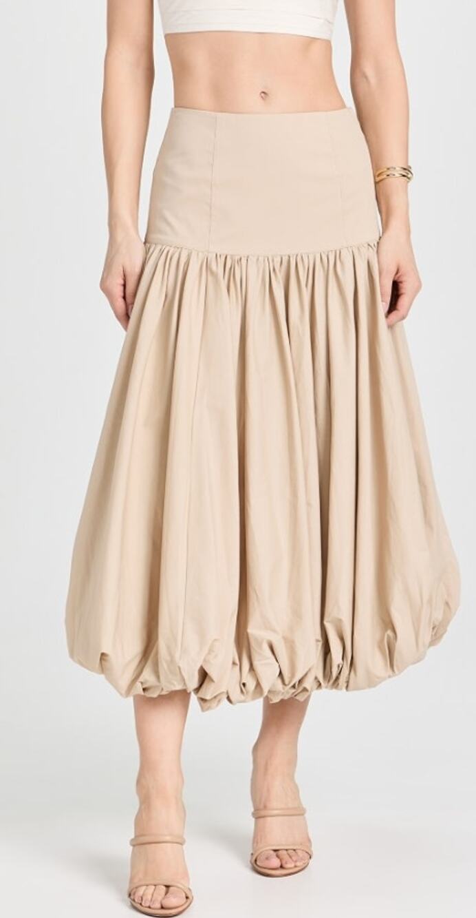 NWT Cinq a Sept Ellah Skirt Khaki Bubble Hem Midi Length Size 0 Neutral